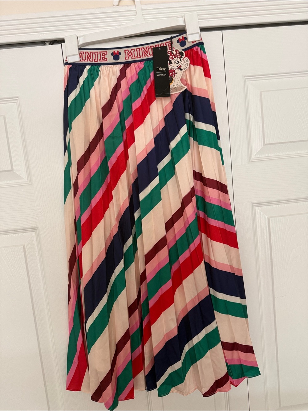 Disney Multicolor Diagonal Stripe Midi Skirt with Minnie Waistband.size S .. nwt